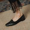 2024 Retro Women Pumps Square Toe Low Heels Casual Working Shoes Woman Spring Summer Genuine Leather Office Lady Women Loafers