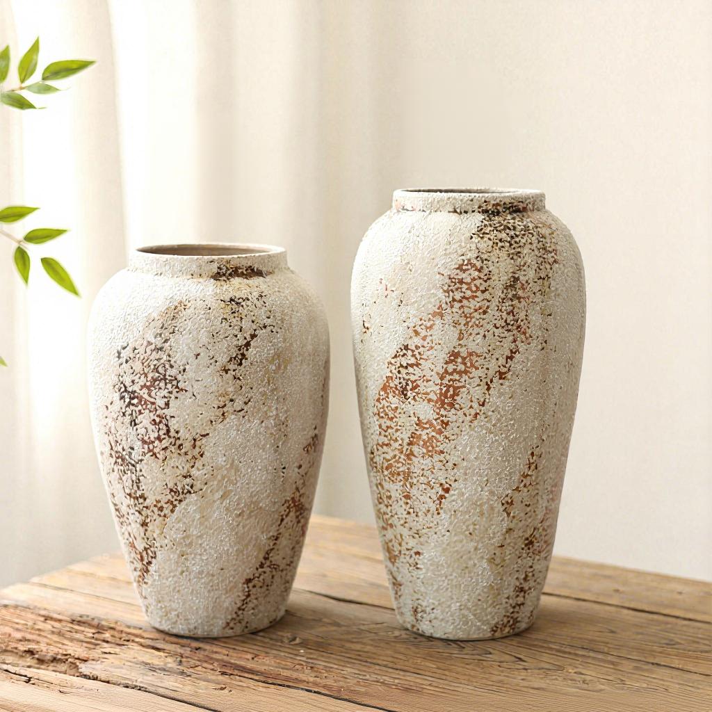 French Retro Wabi-Sabi Style High-End Ceramic Vase Jingdezhen Pot Living/Dining/Bedroom/Office Flower Arrangement Decor Dried