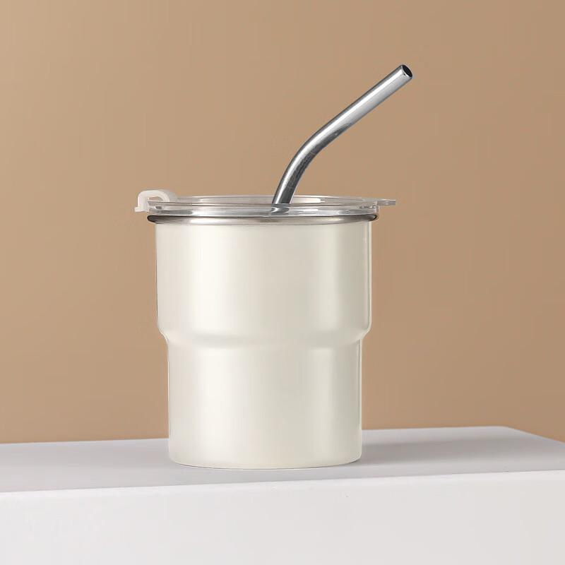 Baizi'en 304 Stainless Steel 0.3L Camping Cup with Lid and Straw
