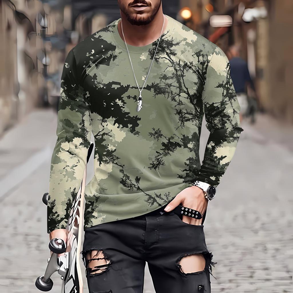 Pánské tričko s výstřihem Oblečení Outdoorový potisk s dlouhým rukávem Módní návrhář Vintage