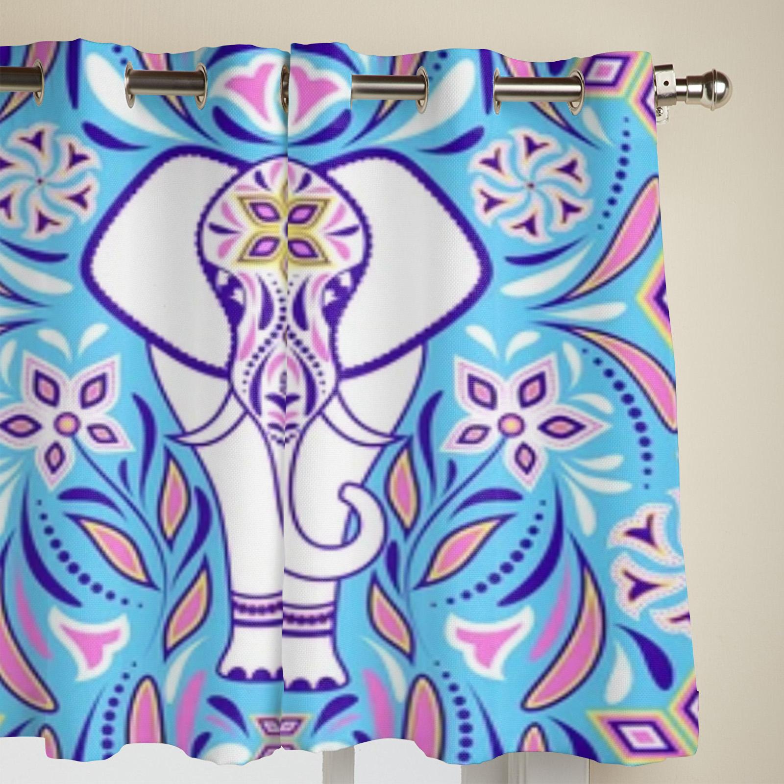 Слон И Абстрактные Цветы На Синей Оконной Занавеске Для Детской Комнаты Домашние Жалюзи — фото 3