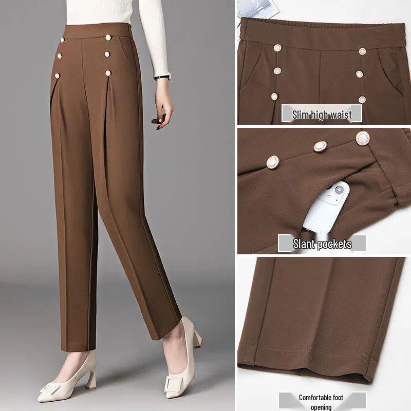 High Waist Slimming Plus Size Casual Pants for Spring 2026 - Western Style Moms' Trousers