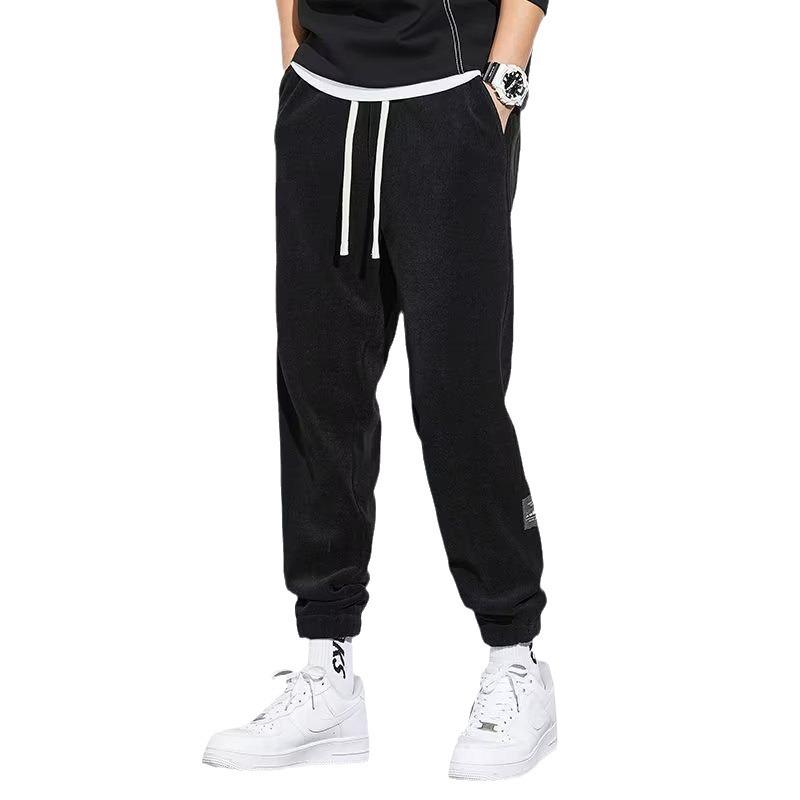 Men's Thickened Fleece-Lined Casual Pants, Drawstring Ankles, Loose Fit, Trendy Autumn/Winter 2023 Style.