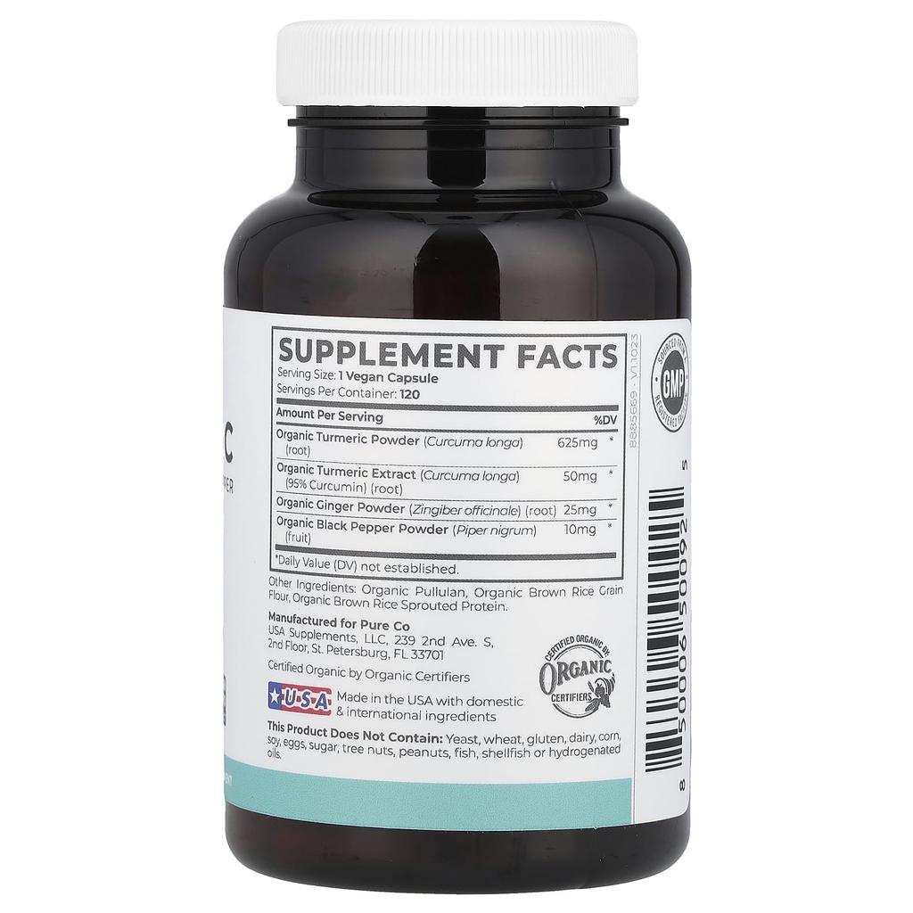 Organic Turmeric, Ginger & Black Pepper, 120 Veggie Capsules