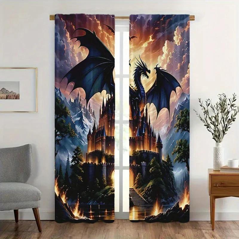 Dragon Black Castle Printed Curtains Pole Bag Design Bedroom Living Room Home Decoration Curtain Polyester Perfect For Great