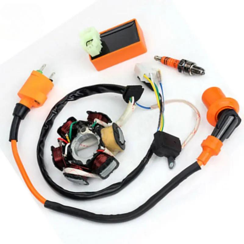 4 pcs/Set Racing Ignition Coil CDI Spark Plug Moped Magneto Stator For 49 50CC GY6 Scooter Engine Based Scooters Go Karts Mopeds