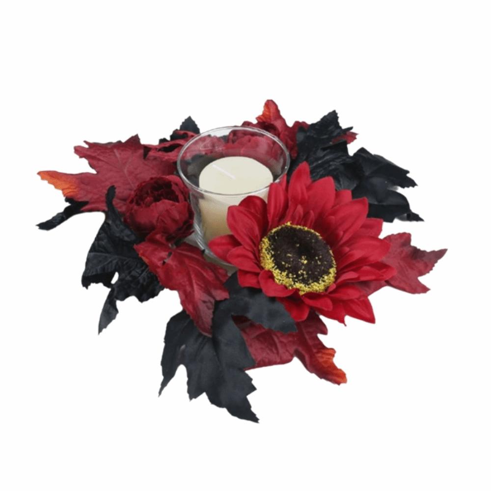 Simulated Maple Leaf Halloween Candle Wreath Artificial Wreath Ornament Festival