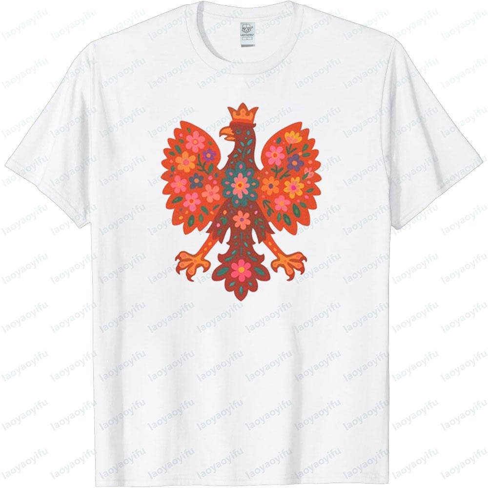 Polish Eagle Floral TShirt Boho Polish Pride Apparel Polish Tourism Souvenir Clothing Women Daily Life Fashion Casual Tee Tops S