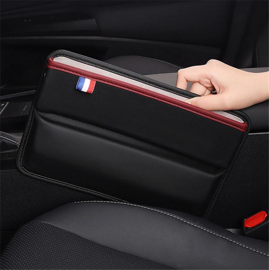 

New 1X Car Console Side Front Seat Gap Filler Storage Box Black PU Leather Organizer