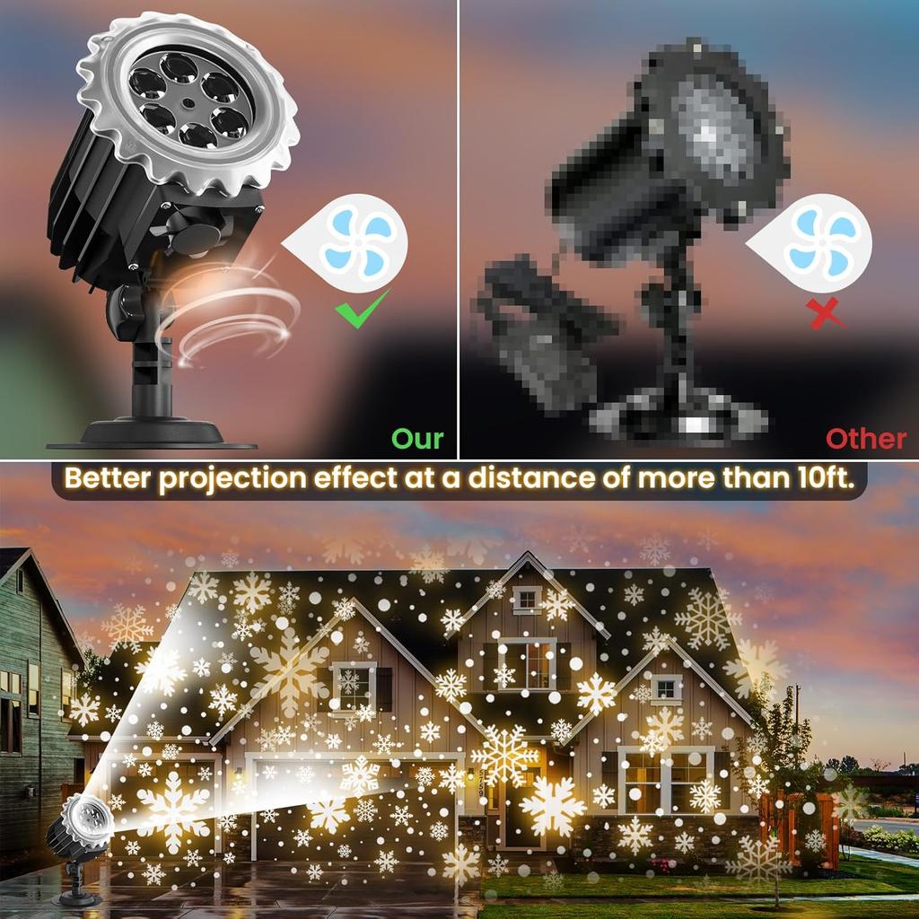Christmas Snowflake Lights, Led Projector Lights for Outdoor, Waterproof Christmas Decorations Lighting for Indoor Xmas Holiday Party Wedding Garden