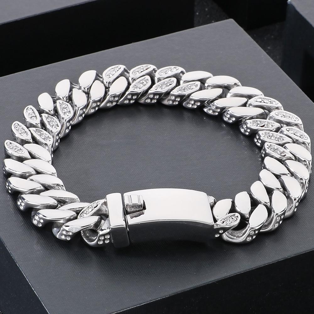 316L Stainless Steel 12MM Width Cuban Chain Bracelet for Men Hiphop Men's Bracelets With CZ Birthday Jewelry Gifts for Boyfriend