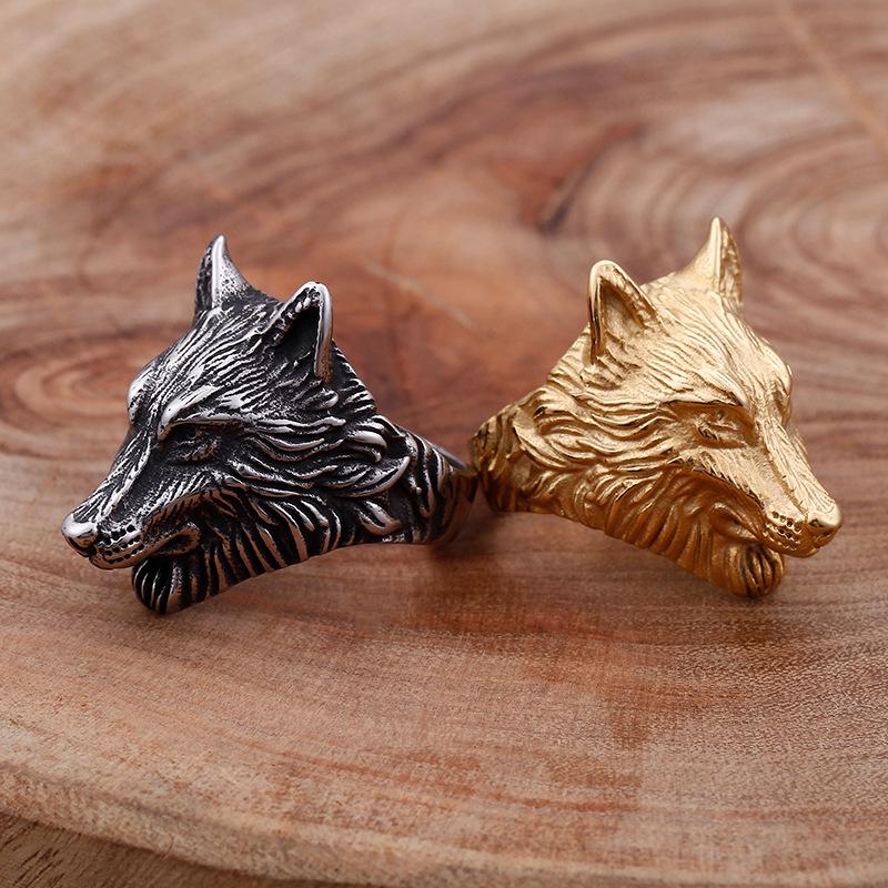 Retro Jewelry, Stainless Steel Electroplated Gold, Domineering Men'S Wolf Head Ring Ring.