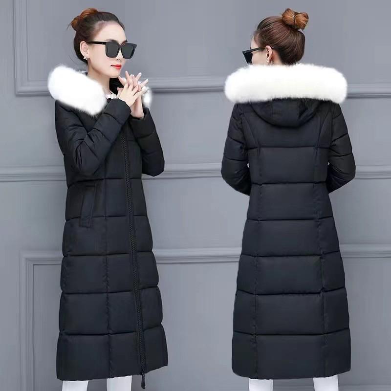 Womens Long Puffer Coat With Faux Fur Hood Winter Warm Plus Size Loose Fit