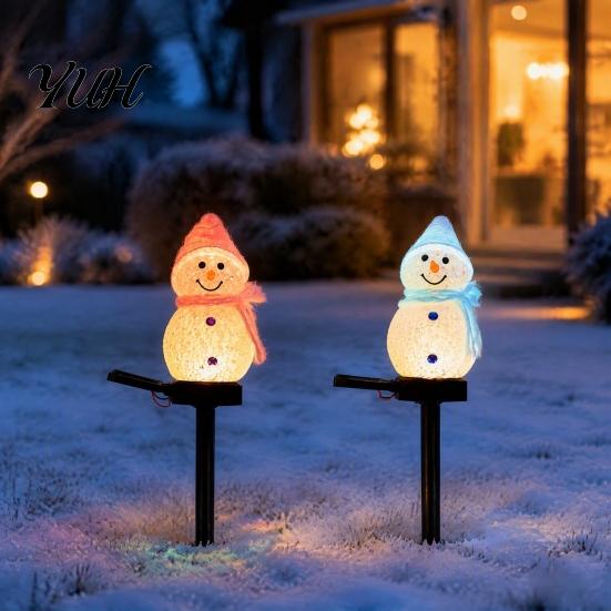 LED Decorative Lawn Ornament Solar Snowman Pathway Lights, Outdoor Waterproof Ground Stake with Resin Landscape Lamp Light, Garden Light for