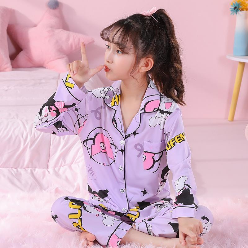 Children's Spring/Autumn Cartoon Print Pajamas, Long-Sleeve Cardigan Style for Boys and Girls