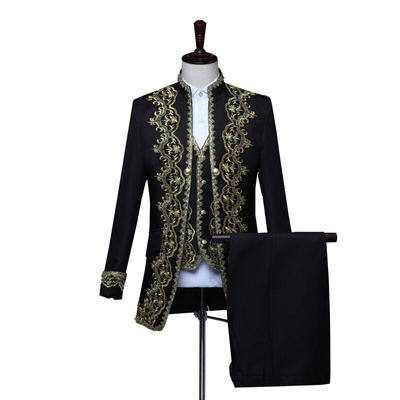 Terno de casamento masculino, jaqueta medieval + colete + calça, 3 peças, fantasia retrô, blazer militar, vestido fantasia real