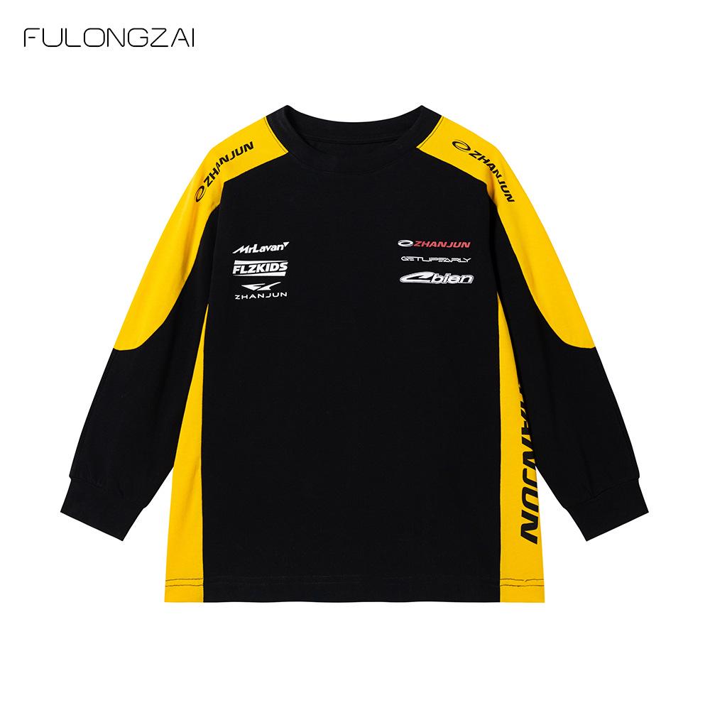 

FULONGZAI 2025 Весенняя толстовка в корейском стиле с цветными блоками для мальчиков и девочек 160 cm чёрный