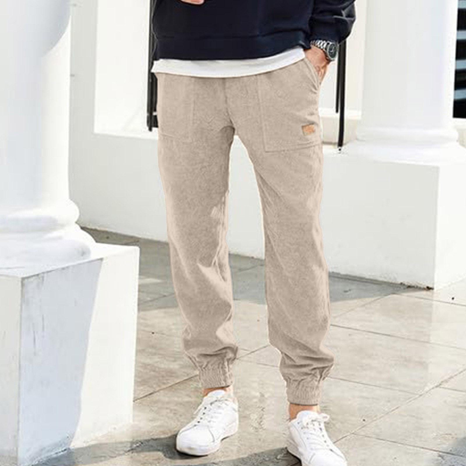 

Men s Corduroy Jogging Pants, Casual Drawstring Work Pants M хаки