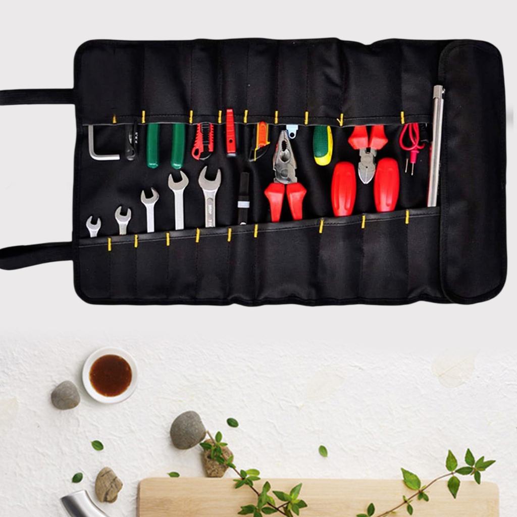 Household Tool Roll Organizers Compact 15.2cm Rolled Size Unfolds Large 58.4x35.5cm Surfaces with Organized Pockets for Easy Access