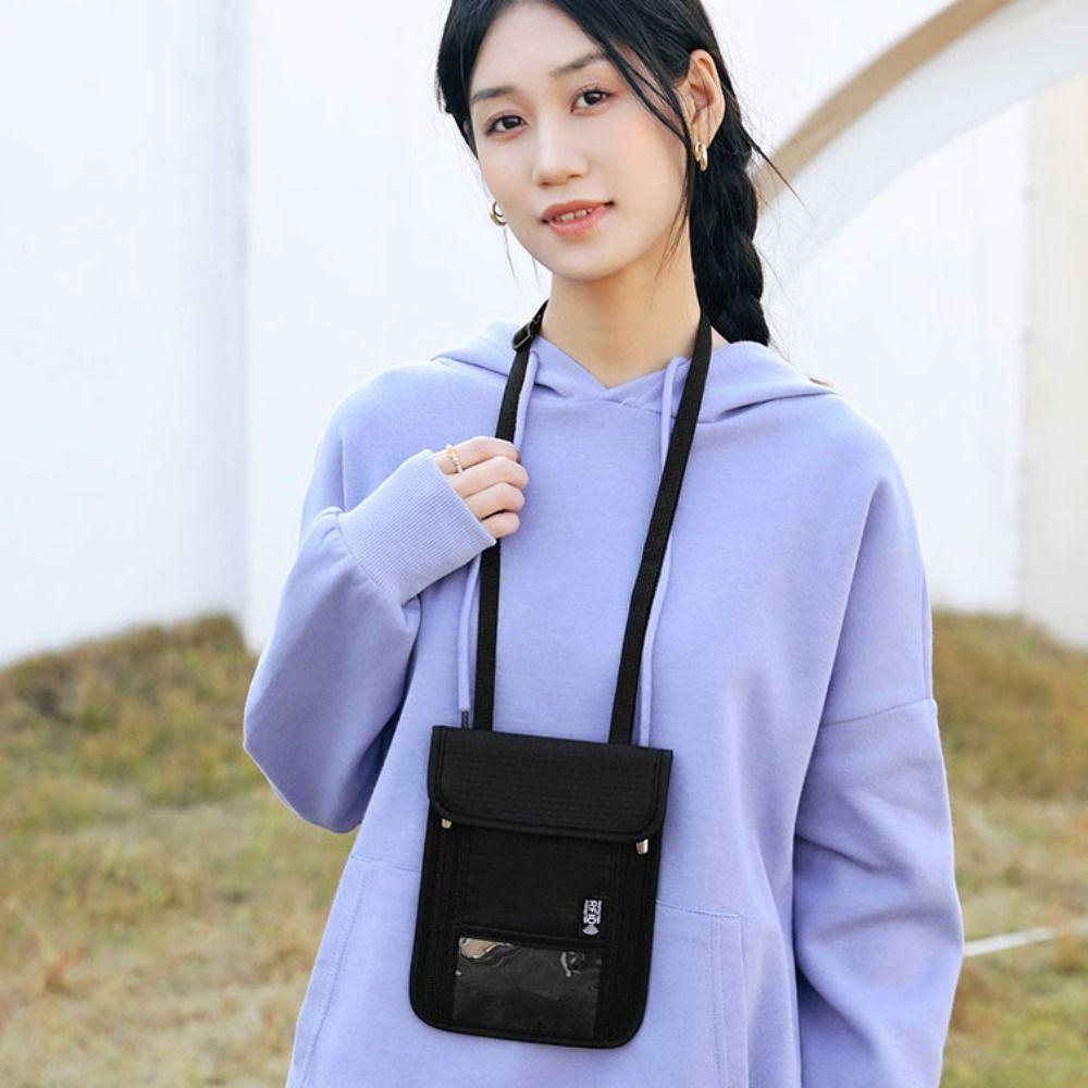 

Anti-Tracking Wallet Card Storage Bag Multi-Pockets Passport Document Bag Neck Wallet Travel Style1-Navy Blue