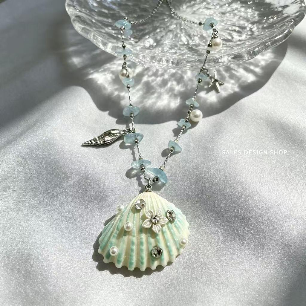 Custom Starfish Pearl Necklace: Stylish Vacation Shell & Natural Stone Collarbone Chain. Perfect Versatile Accessory.