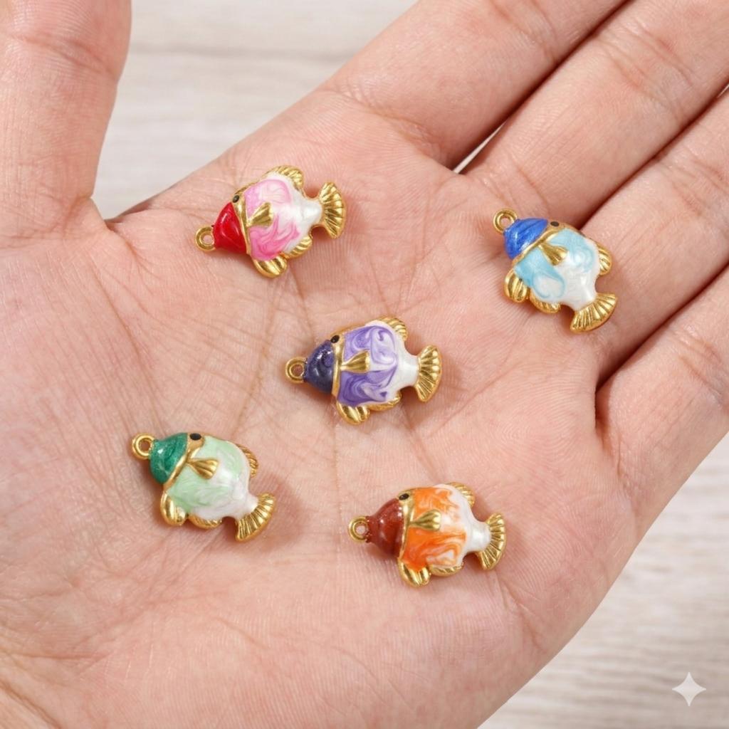 2pcs Stainless Steel Charms Ocean Fish Animal Multicolor Enamel Pearlized Pendants For Women DIY Necklace Jewelry 22mm x 15mm