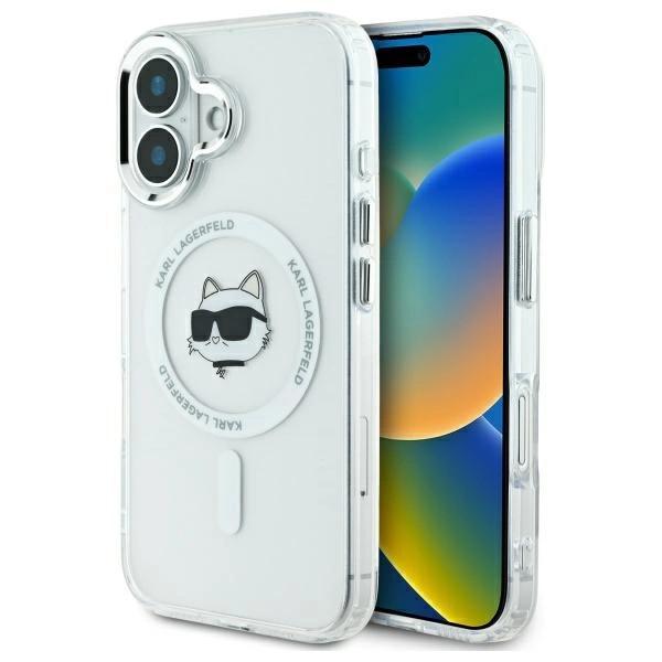 Karl Lagerfeld Klhmp16Shlschh Iphone 16 6.1 Biały/White Hardcase Iml Metal Choupette Head Magsafe