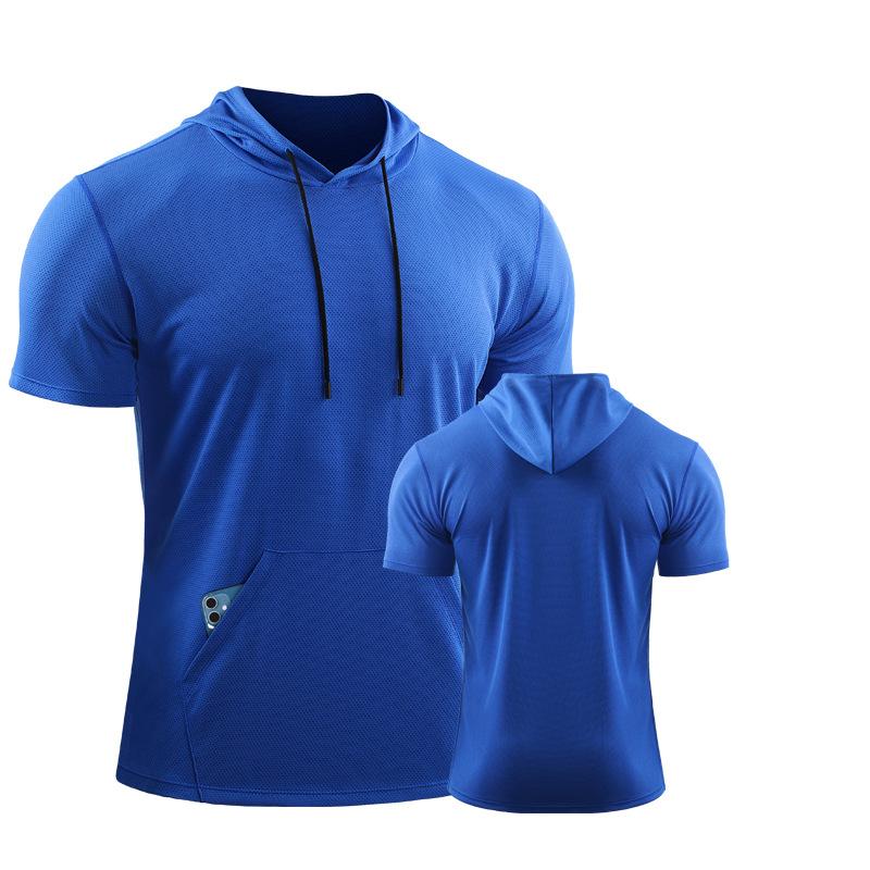 

Мужские спортивные футболки с капюшоном рубашки баскетбольные майки футболки блузки спортивные костюмы беговые леггинсы топы свободные с короткими рукавами одежда для фитнеса XL синий