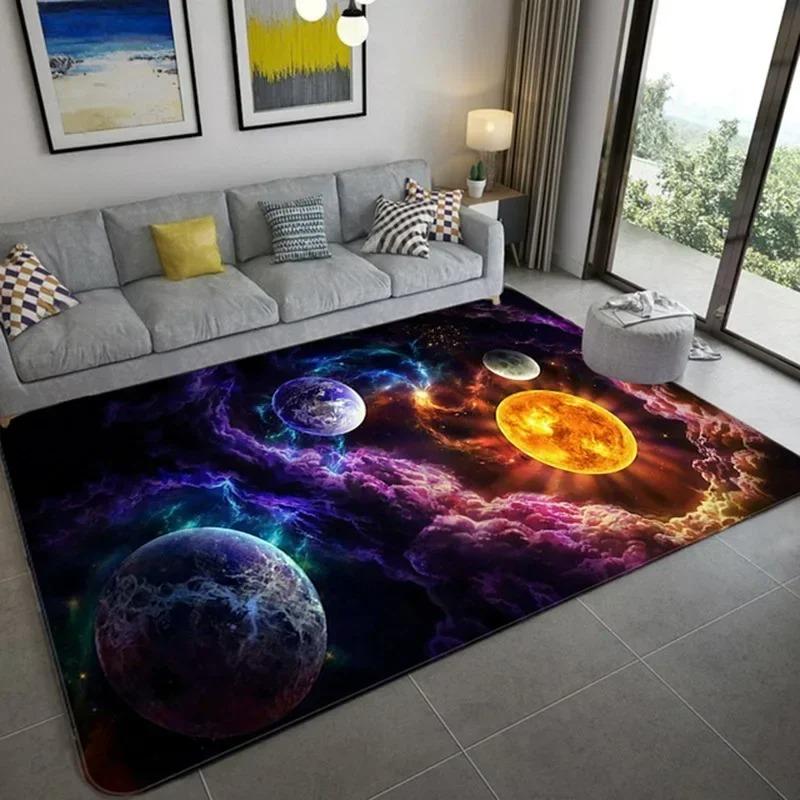 Cartoon Cute Space Pattern Carpet Universe Planet Print Floor Mat for Living Room Non-slip Bedroom Entrance Area Rug Home Decor