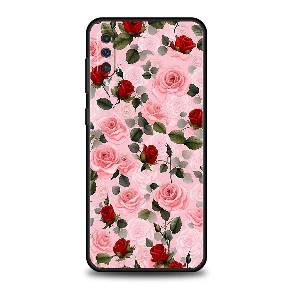 Case For Samsung A24 A12 A14 A32 A50 A70 A20E A20S A10S A22 A40 A34 A54 A42 A52 5G A02S A04s Cover Beautiful Red Rose Flowers