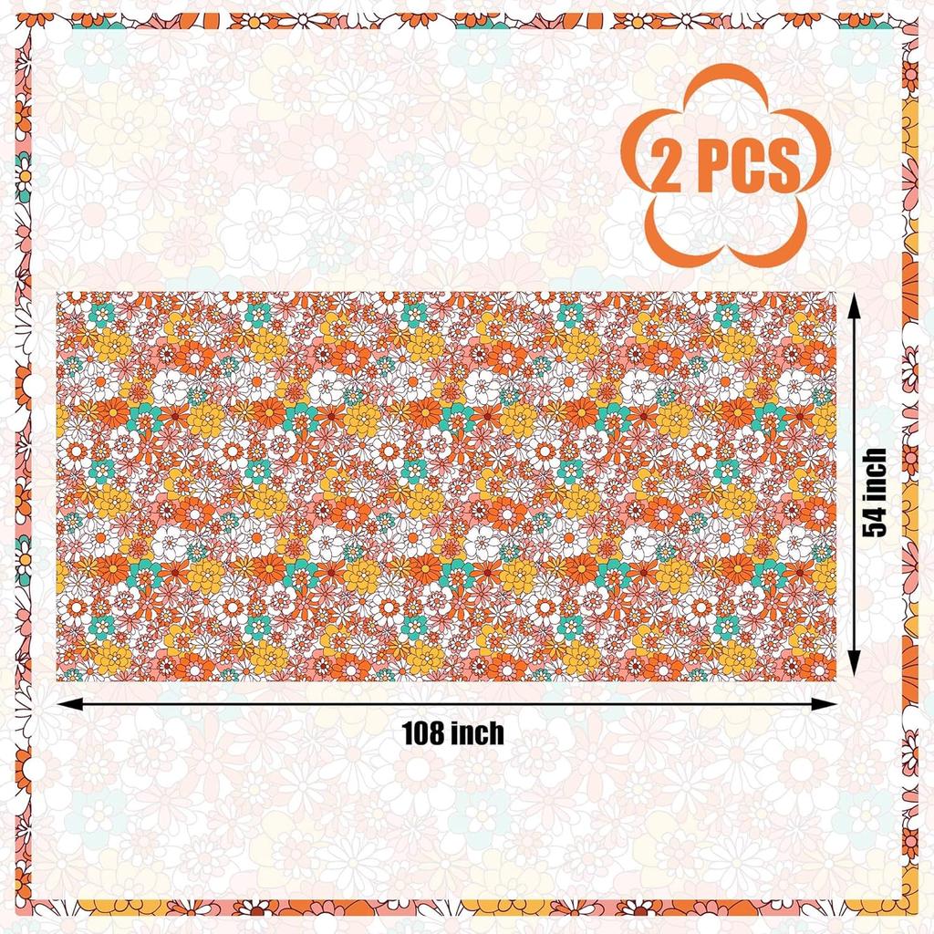 Augisteen 2 PCS Groovy Tablecloth Plastic Boho Daisy Table Covers Daisy Flower Tablecloth Hippie Retro Floral Disposable Tablecloths Waterproof for