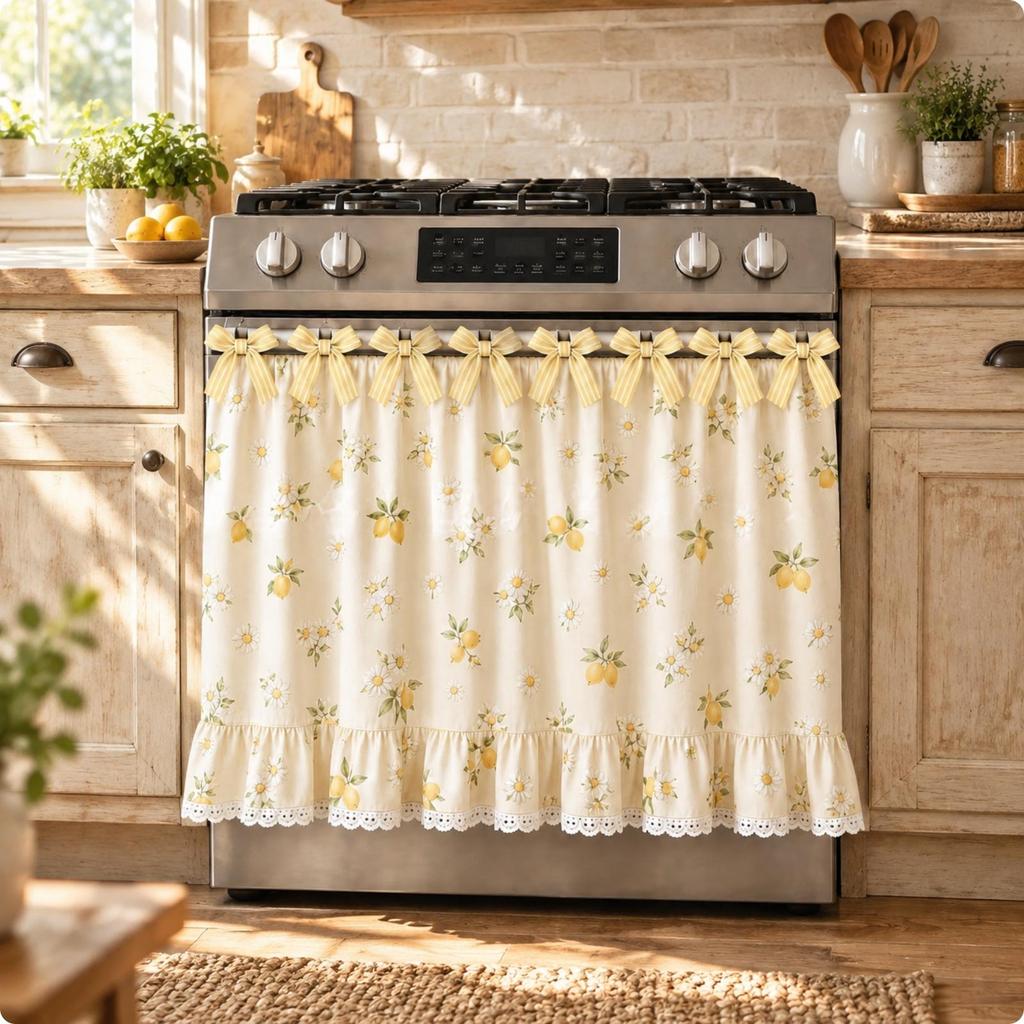 Gathered Material Oven Grip Cover Cozy Ruffled Handle Curtain