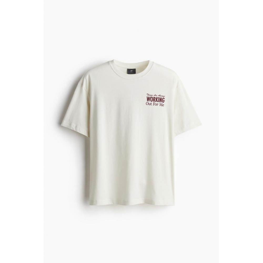 

H M Loose Fit Print T Shirt White Working
