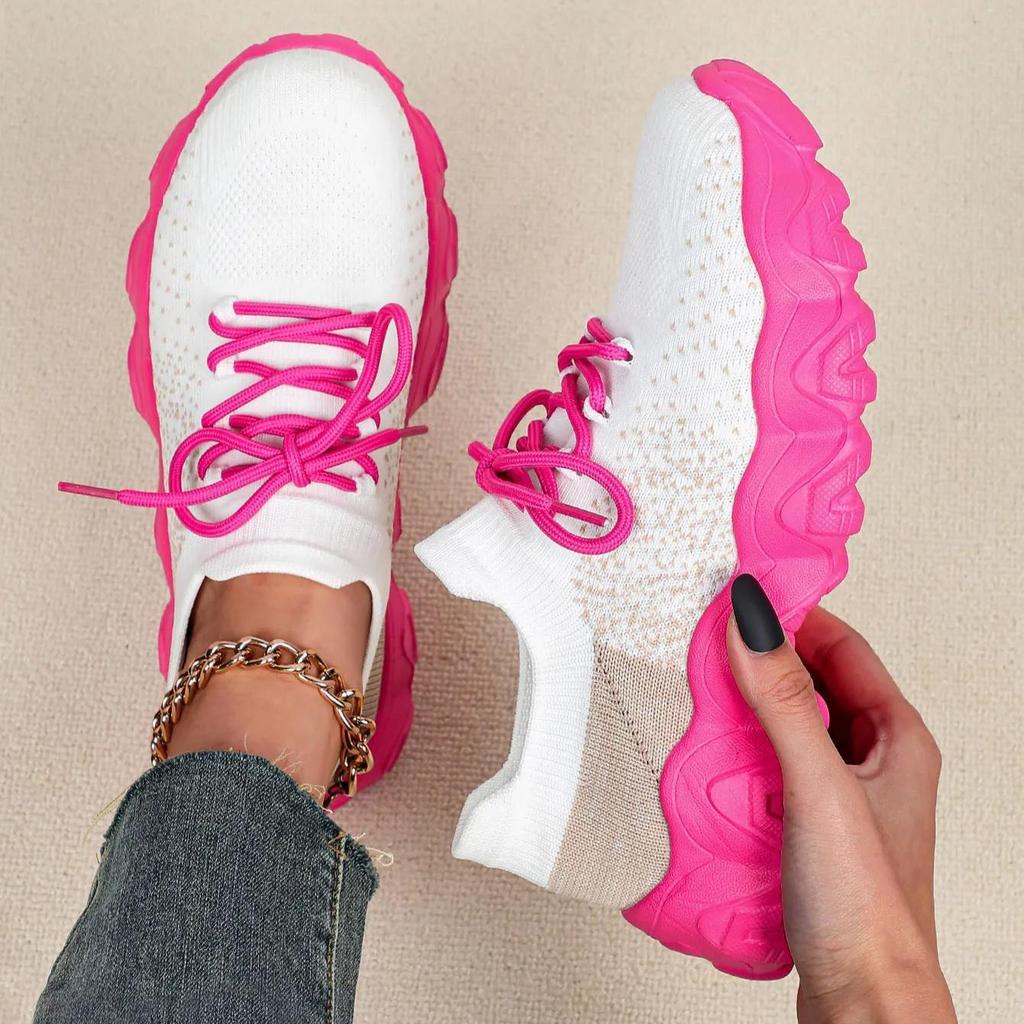 Atmungsaktive Plateau-Sneaker Gestrickte klobige Schuhe für Damen Herren Freizeitschuhe Trendige Socken-Schuhe Rutschfest Verschleißfest