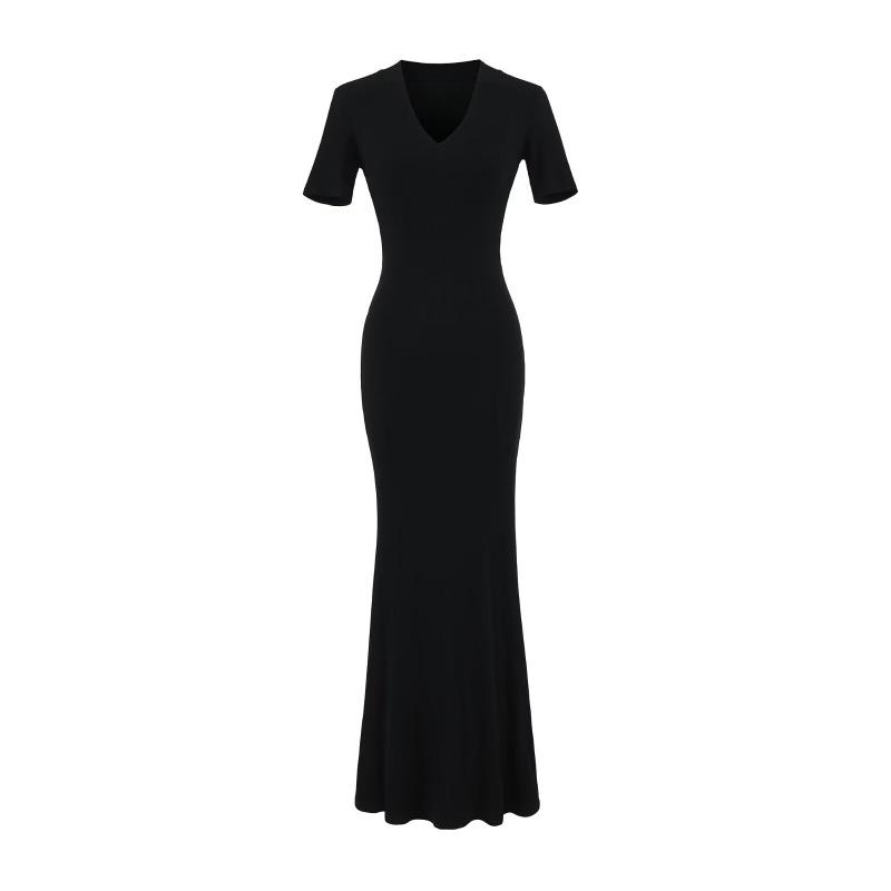 Summer new basic Kardashian basic version V-neck long dress sexy little mother style slim dress