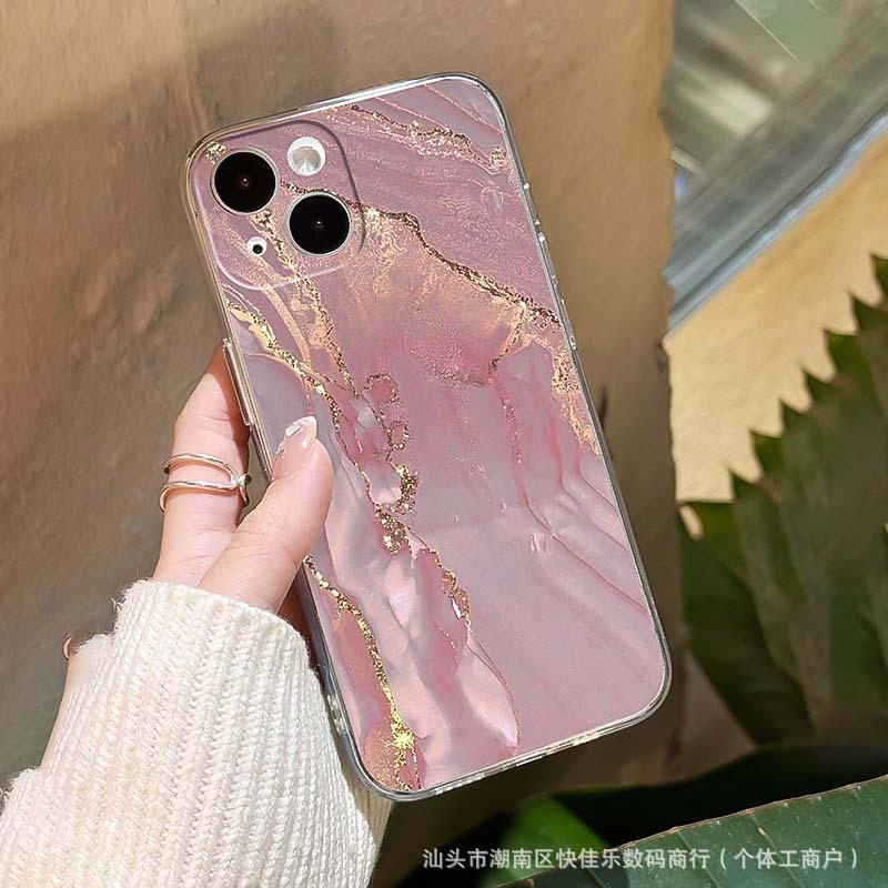 Pink marble pattern for iPhone11/12/13/14/15promax mobile phone case Apple 16 protection 17