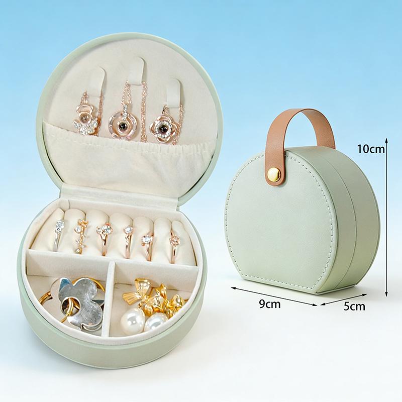 Portable Round Jewelry Box Mini Pu Leather Case For Rings Earrings Necklaces