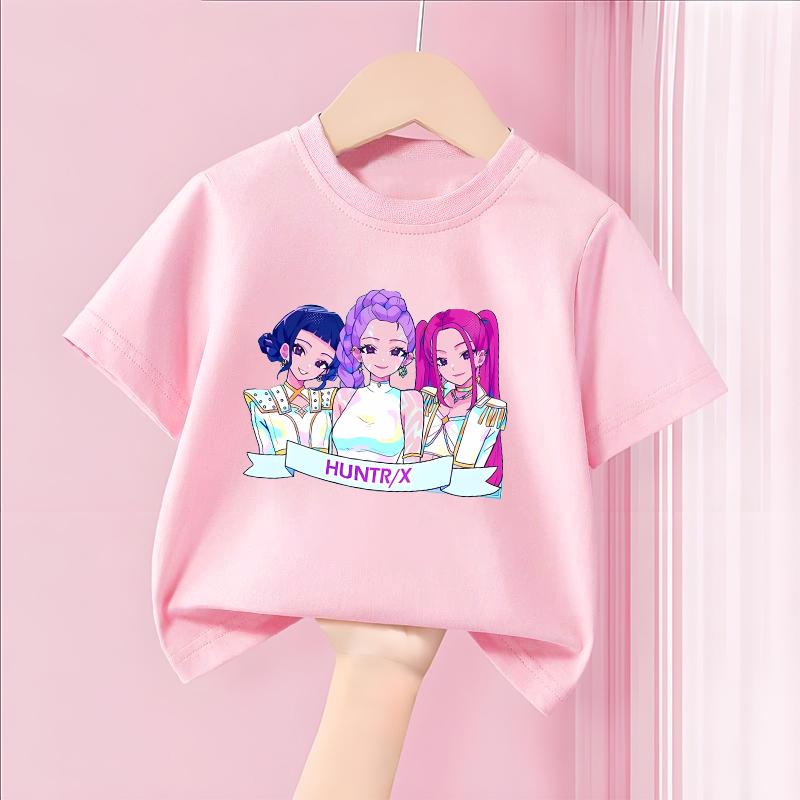 

Футболка Demon Hunter Girl фиолетово-розовая милая аниме хлопковая футболка Y2K каваи детская уличная одежда Харадзюку с коротким рукавом летняя одежда 130