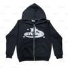 Oversized Y2K Streetwear Hooded Zip-Up Sweatshirt Men Women Loose Fit Graphic Print Long Sleeve Pullover