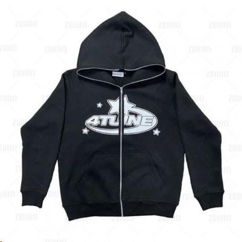 Oversized Y2K Streetwear Hooded Zip-Up Sweatshirt Men Women Loose Fit Graphic Print Long Sleeve Pullover