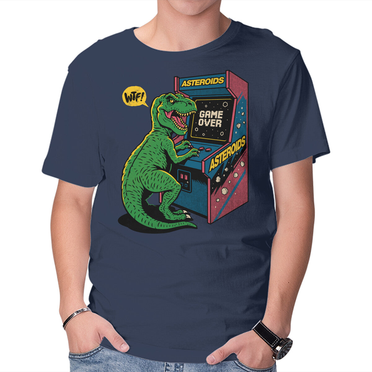 Unisex Crew Neck T-Shirt Game Over Dino Graphic Short Sleeve Casual Tee L