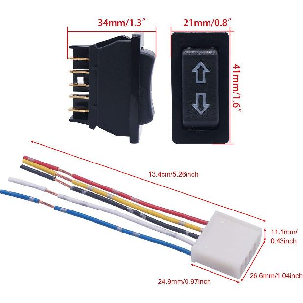 Weideer 2Pcs 5 Pin Car Window Switch 12V 20A Control Power Window Lift RV Slide Out Momentary Rocker Switch With Wiring Harness K-011-JT-X