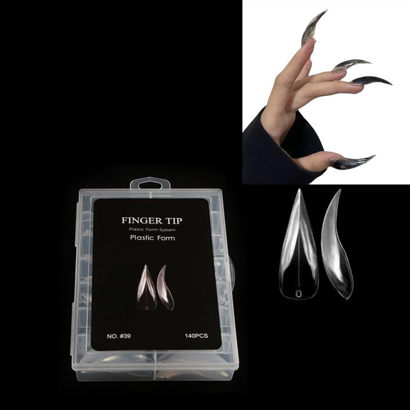 140Pcs/Box Short Curved Stiletto Nail Dual Form For Nail Extension Of 3D Cat'S Claw Sculptural Acrylic Nails Full Cover Molds