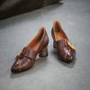 Johnature Retro High Heels Genuine Leather Shallow Commuter Versatile Women's Shoes