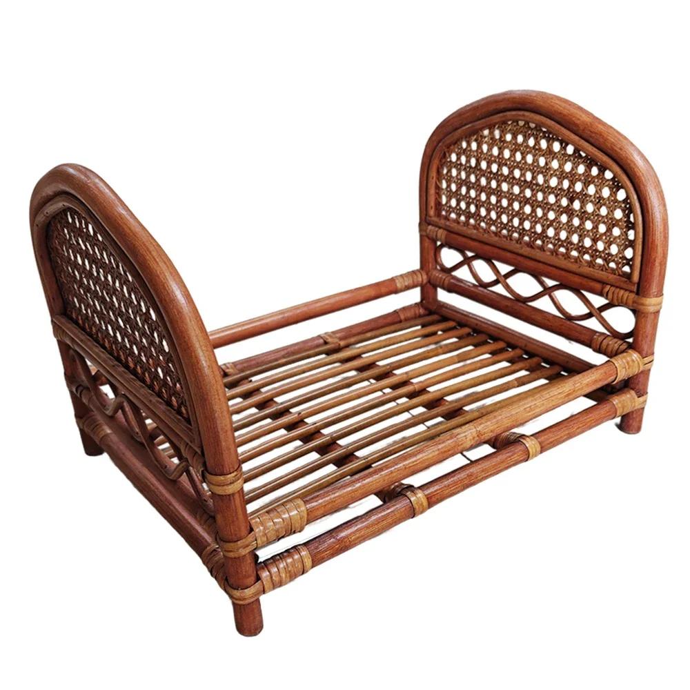 Wooden Bed Photo Vintage Rattan Posing Bed Background Photo Props Fotografia Handmade Bed Baby Shoot Accessories Infant Boy Girl