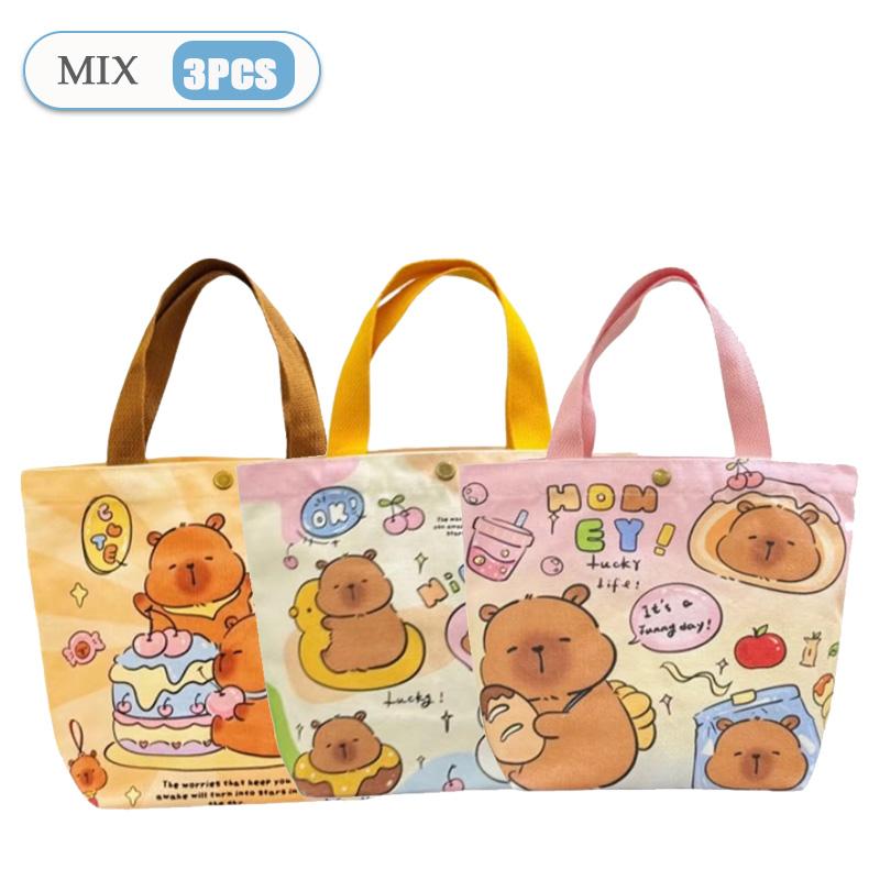 1-20PCS Cartoon Canvas Bag Novelty Tote Bag Kapibara Inner Daily Large Capacity Shoulder Bag Cartoon Capybara Kawaii Hand Bags