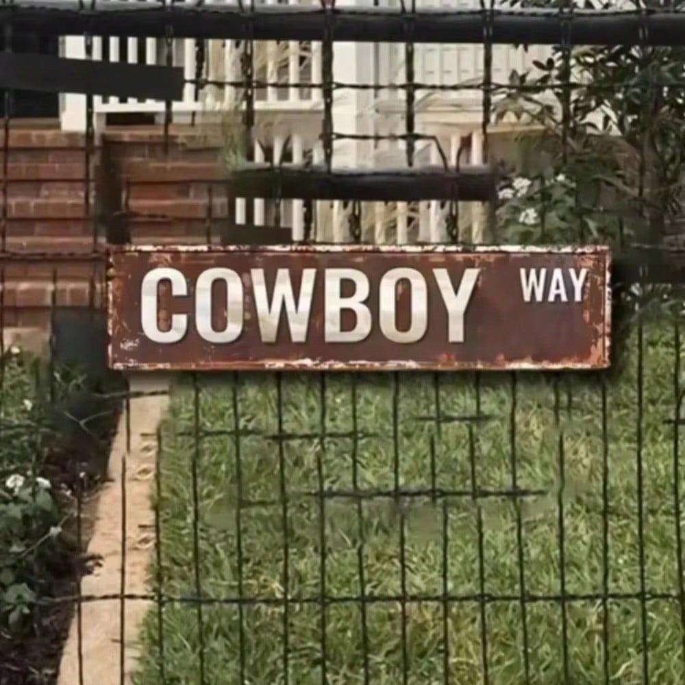 Cowboy Heritage Sign Vintage Style Metal Wall Plaque Distressed Finish Western Home Decor