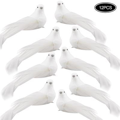 12 pçs Pássaros Brancos Artificiais Emplumados Mini Pombas Decoração para Árvore de Natal Casa Jardim Festa de Casamento