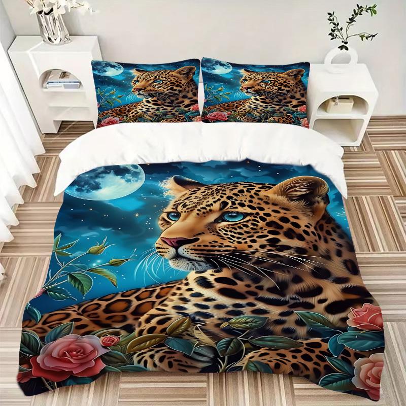 3pcs Leopard Print Duvet Cover Set - Machine Washable, Includes 1 Cover and 2 Pillowcases, No Core Included yy251013002