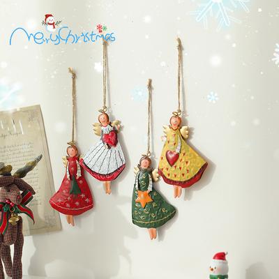 4 Stück Cartoon Retro Altes Eisen Weihnachtsengel Mädchen Dekoration Anhänger Weihnachtsbaumschmuck Mehrfarbig Schmiedeeisen Hängeanhänger Handwerksgeschenk